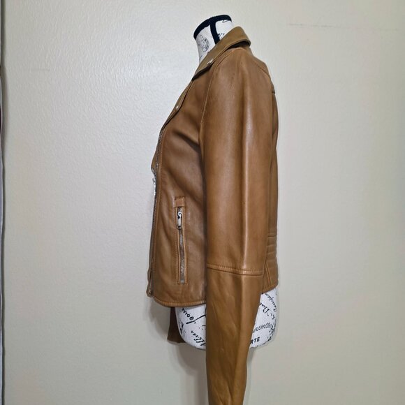 Spanish Genuine Sheep Leather Double Zip Moto Biker Jacket Brown - Picture 4 of 6